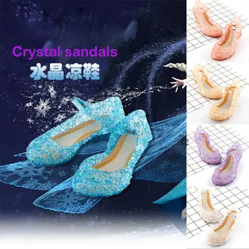 Летние босоножки с кристаллами для девочек, желейные туфли замороженной принцессы на высоком каблуке, декор для вечернего платья