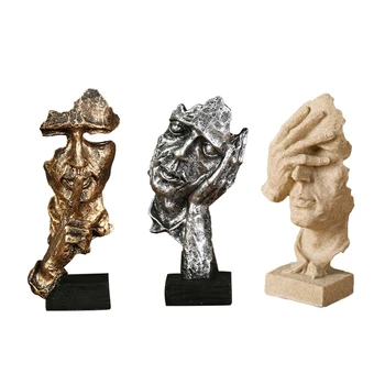 Статуя из 3 предметов, абстрактные украшения для рабочего стола из смолы, Скульптура, Миниатюрные фигурки, Лицо персонажа, Нордические художественные поделки, Офис, Дом