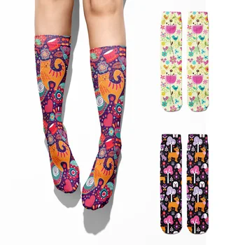 Милые носки с цветочным Рисунком Животных из Мультфильмов Для девочек, Компрессионные Длинные розовые носки в стиле Харадзюку, забавные женские хлопковые носки до бедра с милым котом