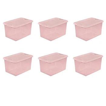 Sterilite 64 Qt. Пластиковая коробка с защелкой, румяна розового оттенка, набор из 6 органайзеров для хранения