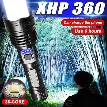 XHP360 Мощный перезаряжаемый светодиодный фонарик высокой мощности, светодиодный фонарь для подзарядки через USB Type-c, 5 режимов выходной мощности
