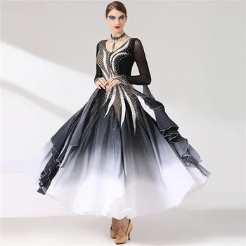 Новое поступление Изысканной женской одежды для выступлений, черные платья для бальных танцев международного стандарта для продажи