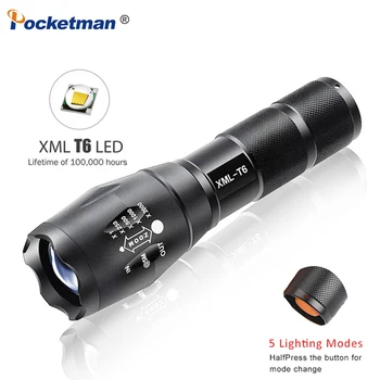светодиодный фонарь taschenlampe 7200LM 5-Режимный linterna T6 светодиодный фонарик с масштабируемым фокусом, ручной фонарь zaklamp 18650 или 3 * AAA