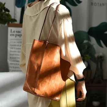 Винтажный органайзер из натуральной кожи, женская дизайнерская сумка-тоут, модная повседневная роскошная женская сумка-шоппер из натуральной воловьей кожи на плечо