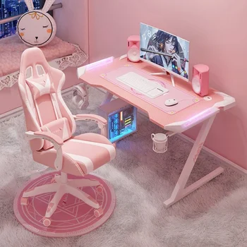 Новый Розовый игровой стол с RGB подсветкой модный женский якорь компьютерный стол для спальни, рабочий стол для девочек и мальчиков, черный стол 100/120 см, стол