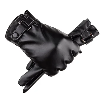 Мужские осенне-зимние кожаные перчатки с сенсорным экраном, мужские теплые Велосипедные перчатки для спорта на открытом воздухе, толстые хлопчатобумажные перчатки