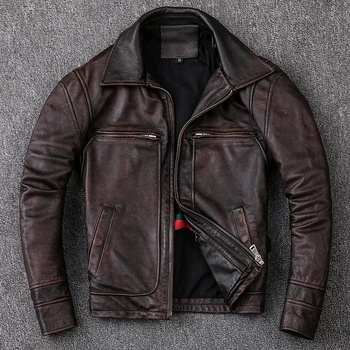 Мужская куртка из натуральной кожи, новое мужское пальто из воловьей кожи, мужская кожаная одежда в винтажном стиле, мотоциклетные байкерские куртки размера плюс 134 см