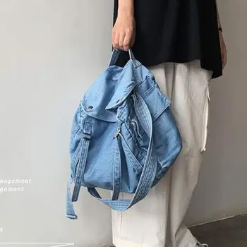 Японская винтажная джинсовая сумка через плечо из выстиранного денима Большой емкости Для женщин, повседневная и модная Универсальная сумка через плечо для женщин