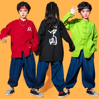 Китайская Традиционная Одежда Kpop в стиле хип-Хоп, Рубашка на Пуговицах 