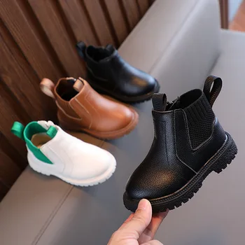 Детские кожаные ботинки, новые демисезонные детские водонепроницаемые ботильоны на нескользящей резиновой подошве для мальчиков и девочек, модная обувь для малышей
