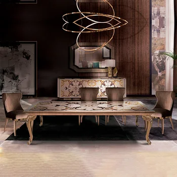Европейская резьба по дереву Французский двор вилла прямоугольный обеденный стол скатерть обеденный стул мебель на заказ