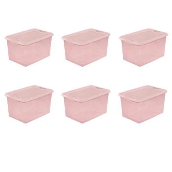 Sterilite 64 Qt. Пластиковая коробка с защелкой, румяна розового оттенка, Набор из 6 органайзеров, коробка для хранения, органайзер для хранения