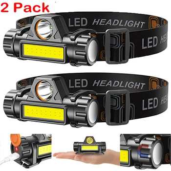 D2 2 упаковки Водонепроницаемый светодиодный налобный фонарь налобный фонарь USB перезаряжаемый фонарик для кемпинга на открытом воздухе, для рыбалки, фонарь для рабочего освещения, лампа