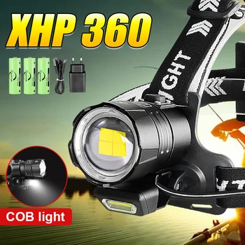Супер XHP360 Мощный Налобный фонарь 18650 USB Перезаряжаемый светодиодный Налобный Фонарь 4 режима Высокой Мощности Фары IPX6 Водонепроницаемый Налобный Фонарик