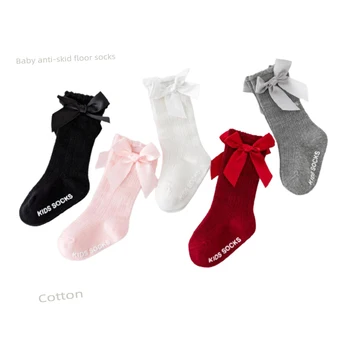 Носки с бантиком Для новорожденных, Носки Принцессы с длинными рукавами для маленьких девочек, Нескользящие носки для пола 0-12 Месяцев