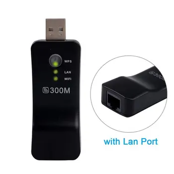 Беспроводной ретранслятор USBWifi 300 Мбит/с, Усилитель беспроводного сигнала Wi-Fi 2,4 ГГц, расширитель диапазона Wi-Fi с адаптером Lan-порта для ТВ-плеера