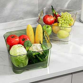 Кухонный Органайзер, Корзина для мытья овощей и фруктов С держателем, ящик для хранения в холодильнике, сушилка для кухонных принадлежностей