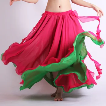 Двухцветная женская одежда для танца живота, юбка Макси по кругу, Длинная юбка с разрезом по бокам, юбки для танца живота (без пояса)
