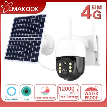 LMAKOOK 5MP 4G SIM-Карта Солнечная Батарея Камера Наблюдения PIR Обнаружение Человека Ночное Видение CCTV Security PTZ WiFi Камера iCSee