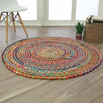 Круглый Коврик из хлопка, Плетеный ручной работы, Красивые разноцветные круглые коврики из джута Чинди, декор для спальни