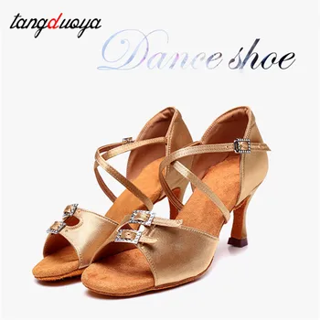 Новые шелковые туфли для Латиноамериканских танцев, Женские Бальные туфли для танцев на высоком каблуке, мягкая подошва, Обувь для Танго Сальсы, вечерние туфли для дам, Сандалии для девочек