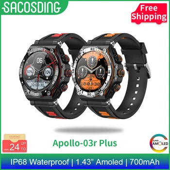 SACOSDING Apollo-03r Plus Смарт-Часы Мужские AMOLED Bluetooth Вызов Спортивные Фитнес-Часы с сердечным Ритмом, Батарея 700 мАч, Умные Часы