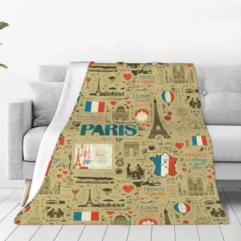 Ретро Франция Париж Французская карта Флаг Одеяло Флисовое Летнее Кондиционирующее Теплое одеяло для дома, автомобиля, Плюшевое Тонкое Одеяло