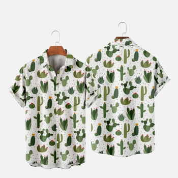 Мужская Гавайская футболка в стиле ретро с 3D Принтом Кактуса Y2K Hombre, Модная рубашка, Повседневная Пляжная Одежда Большого размера, 1
