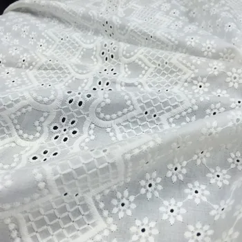 Белоснежная вышитая кружевная хлопчатобумажная ткань с петельками для блузки, юбки, свадебные юбки в стиле пэчворк, 1 ярд