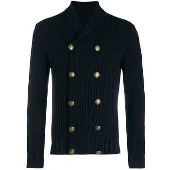 Кардиган вязаный с длинным мужским рукавом, двубортный тонкий свитер на осень-зиму, винтажная куртка в итальянском стиле, мужская одежда