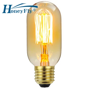 HoneyFly T45 Лампа Эдисона E27 220V 40W янтарная ретро-лампа спиральная нить накаливания Антикварные декоративные лампы