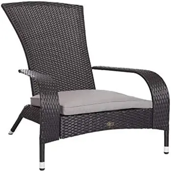 Плетеное кресло Coconino, легкое прочное Кресло в стиле Адирондак, всепогодное, серое, Наружная подушка в комплекте - черный