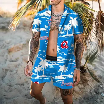 Летние Пляжные Модные Комплекты из двух предметов с цветочным принтом Для мужчин, Рубашка с коротким рукавом, Шорты, Костюмы, Гавайская повседневная мужская одежда S-4XL