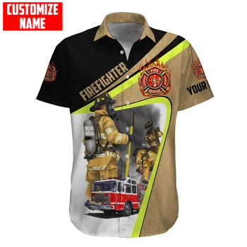 Гавайская пляжная летняя рубашка с коротким рукавом, Индивидуальное название, Храбрый Пожарный, Мужская Рубашка с 3D Принтом, Повседневные футболки Harajuku DXC01