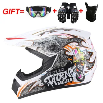 Мотоциклетный шлем для мужчин, внедорожный велосипед, MTB Картинговый шлем с подарочной перчаткой, Защитные очки, защитная маска для лица, принадлежности для велоспорта