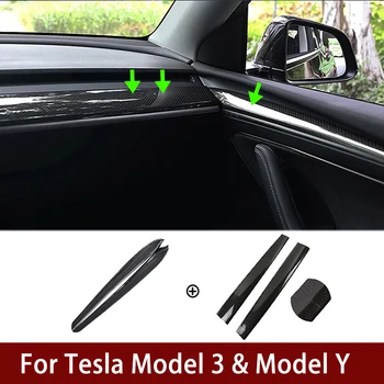 Боковая накладка двери Для Tesla Model 3 Model Y 2021 2022 Автоаксессуары Передняя Внутренняя панель автомобиля из матового углеродного волокна ABS