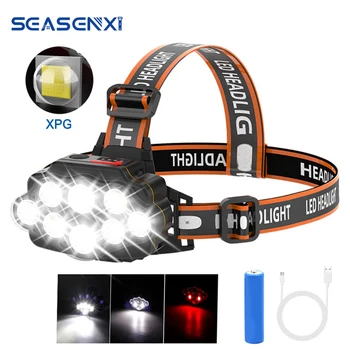 8 * XPG LED Супер яркий налобный фонарь, водонепроницаемый USB Перезаряжаемый фонарик с батареями 18650, 4 режима освещения, Рыболовный фонарь для улицы