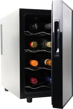 Охладитель вина на 8 бутылок, Черный, Термоэлектрический Холодильник для вина, 0,8 кубических фута (23 л), Отдельно стоящий Холодильник для вина серии Urban, Красный, Вт