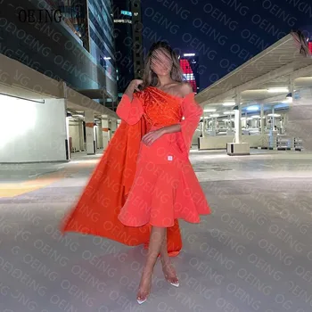 OEING Оранжевая накидка с бисером, рукава длиной до колен, вечерние платья для вечеринок, платья для выпускного вечера в Саудовской Аравии, арабские женские платья для выпускного вечера