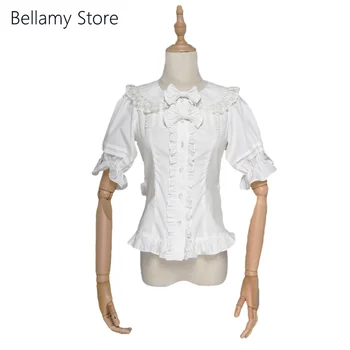 Сшитая специально для вас великолепная рубашка с коротким рукавом и кружевным бантом в стиле Лолиты в готическом стиле