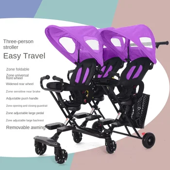 Тележка для тройняшек, портативная складная детская коляска на 3 человека, может сидеть и лежать, детская тележка, Детская коляска для многократных родов