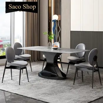 Роскошная комбинация обеденного стола и стула в итальянском стиле Для маленькой квартиры; Прямоугольный столовый набор для гостиной