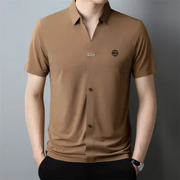 Корейские деловые футболки для гольфа, Летняя мужская футболка для гольфа, Эластичный ледяной шелк, быстросохнущие дышащие Модные рубашки, Одежда для гольфа, Мужская рубашка Поло