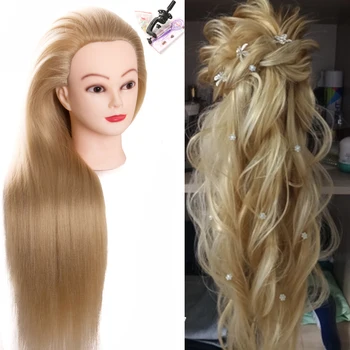 Синтетические куклы-манекены с головами для парикмахеров Длиной 80 см, Прически для женских парикмахерских, Обучающая голова для укладки волос, блондинка