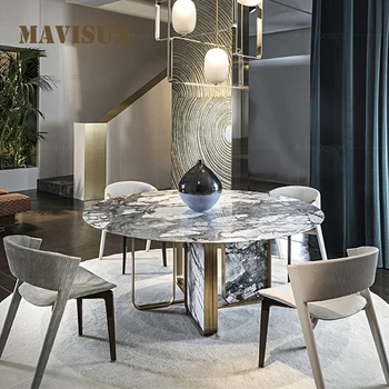 Роскошный Мраморный обеденный стол и стулья Эстетичный дизайн из Италии Большая творческая Элегантная атмосфера Для большого кухонного стола Виллы