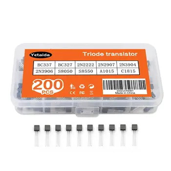 200 шт. Комплект Транзисторов BC337 BC327 2N2222 2N2907 2N3904 2N3906 S8050 S8550 A1015 C1815 10 Значений Ассортимент Силовых транзисторов Коробка