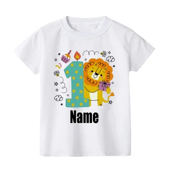 Персонализированная детская футболка на день рождения, изготовленная на заказ детская футболка с изображением животного с номером, футболка для малышей, одежда для мальчиков и девочек, подарок ребенку на день рождения