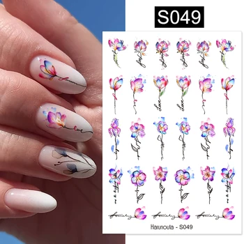 Harunouta 3D Акварельные наклейки с цветами Для ногтей, Линия листьев, Цветочный дизайн, Ретро Дизайн ногтей, Чернильные Слайдеры, Маникюр, Украшения для ногтей