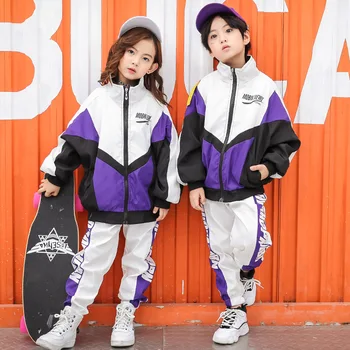 Детская одежда, осенний комплект одежды в стиле хип-хоп для больших мальчиков, джазовая уличная одежда, спортивные комплекты для девочек-подростков, модное свободное пальто для детей