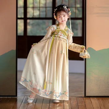 Костюм Ханфу для девочек в китайском стиле, Древнее зеленое платье с вышивкой, Детский костюм Феи для Косплея